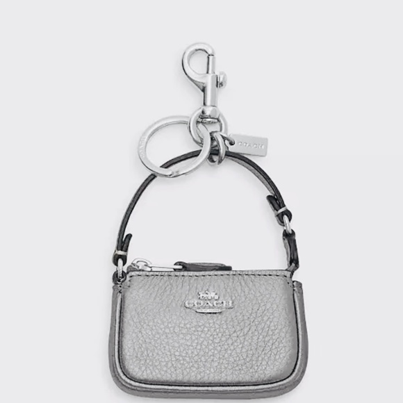 Coach Silver Leather Mini Nolita Bag Charm in Metallic DogLeash Clip CP360 - Picture 1 of 2